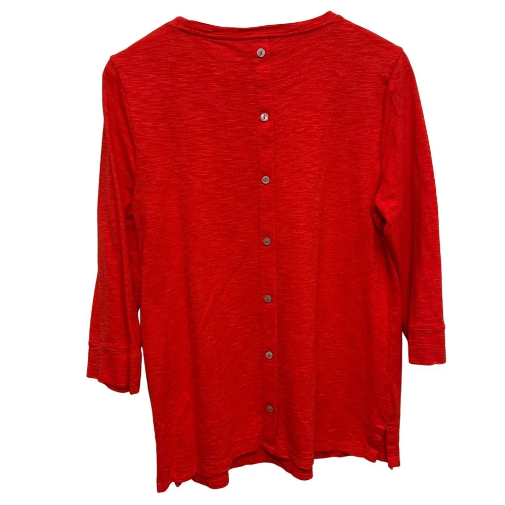 Chicos Womens Top 3/4 Sleeve Button Back Orange Red Cotton‎ Blend Size M - Picture 3 of 8